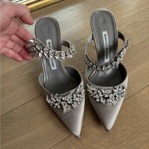 Manolo Blahnik Lurum Silver Embellished Heels